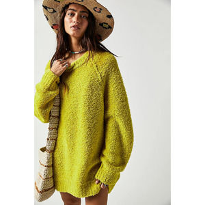 New Free People Parker Teddy Tunic SWEATER  $168 MEDIUM  Lime